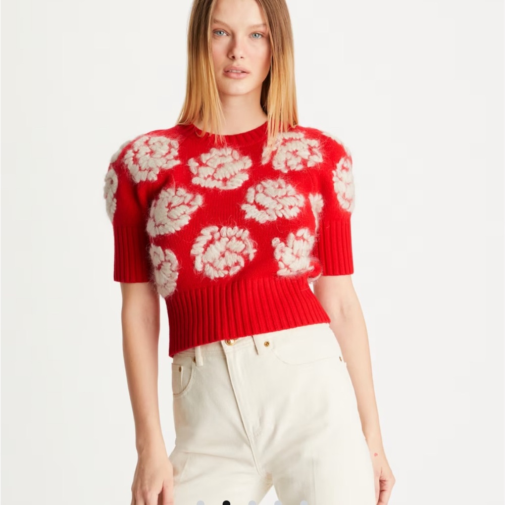 Tory Burch Rose-embroidered Sweater Size small